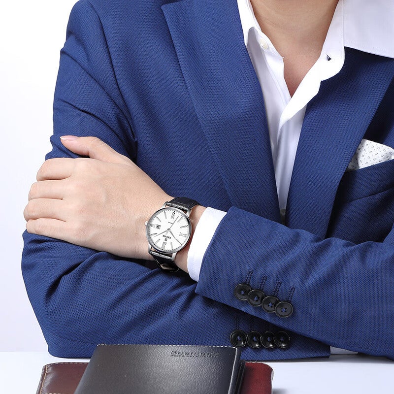 JD Jing Zao EBOHR Men's Watch, Master Series White Leather Strap Quartz Men's Watch, Birthday And Holiday Gift for Boyfriend, 36070138 - Image 2