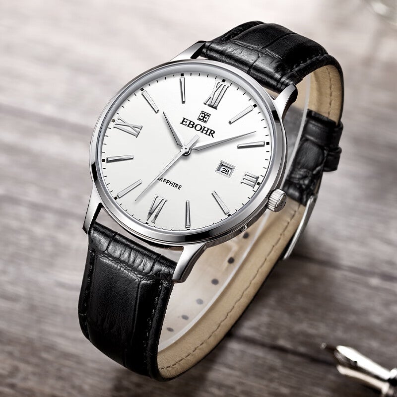 JD Jing Zao EBOHR Men's Watch, Master Series White Leather Strap Quartz Men's Watch, Birthday And Holiday Gift for Boyfriend, 36070138 - Image 5
