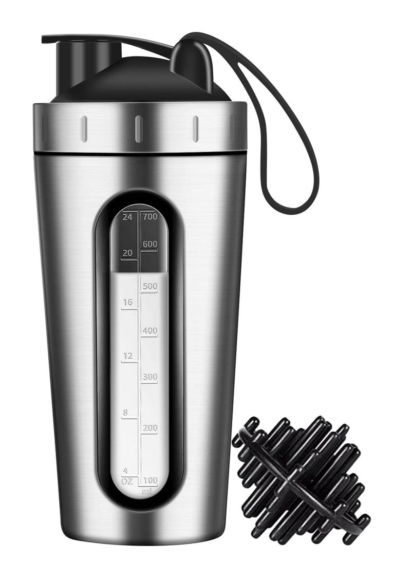 MIXDE - Stainless Steel Protein Shaker Bottle with Mixing Ball,Leak-Proof Protien Shakers Cup, Visible Measuring Window,Safe BPA Free Blender Bottles for Protein Mixes 28oz Gym Workout Fitness - Image 1
