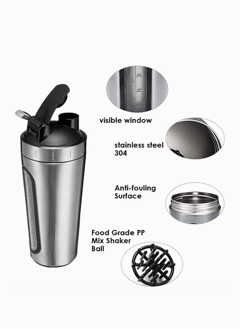 MIXDE - Stainless Steel Protein Shaker Bottle with Mixing Ball,Leak-Proof Protien Shakers Cup, Visible Measuring Window,Safe BPA Free Blender Bottles for Protein Mixes 28oz Gym Workout Fitness - Image 1