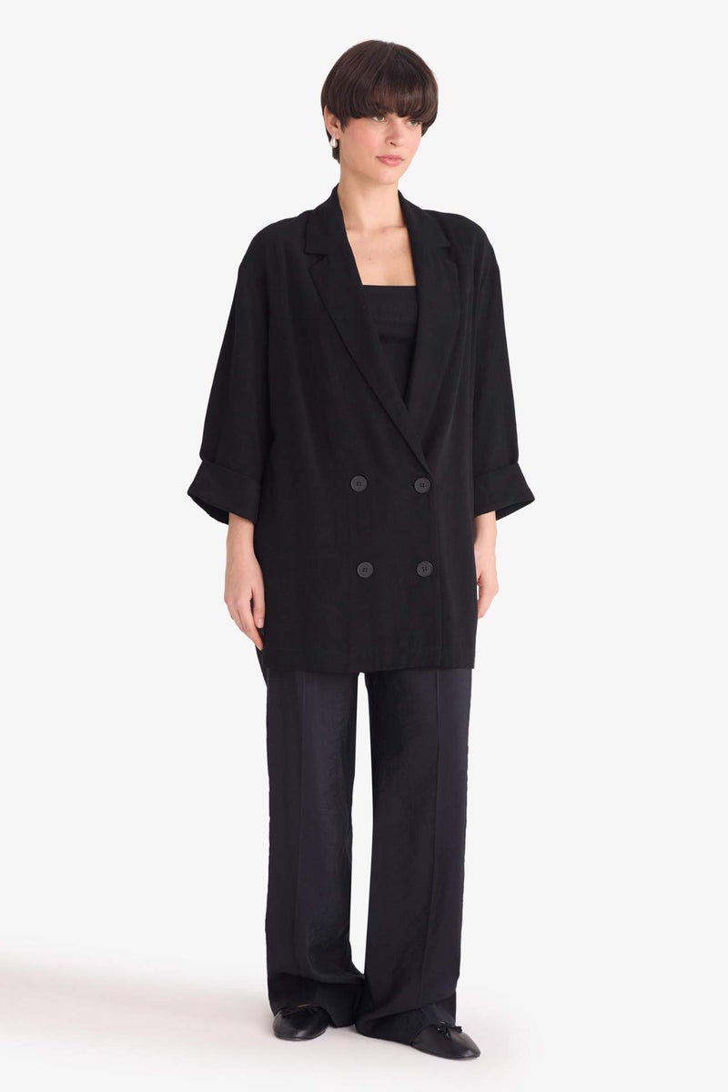 DeFacto Regular Fit Jacket Collar Cotton Blazer - Image 2