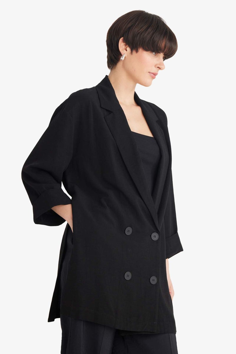 DeFacto Regular Fit Jacket Collar Cotton Blazer - Image 3