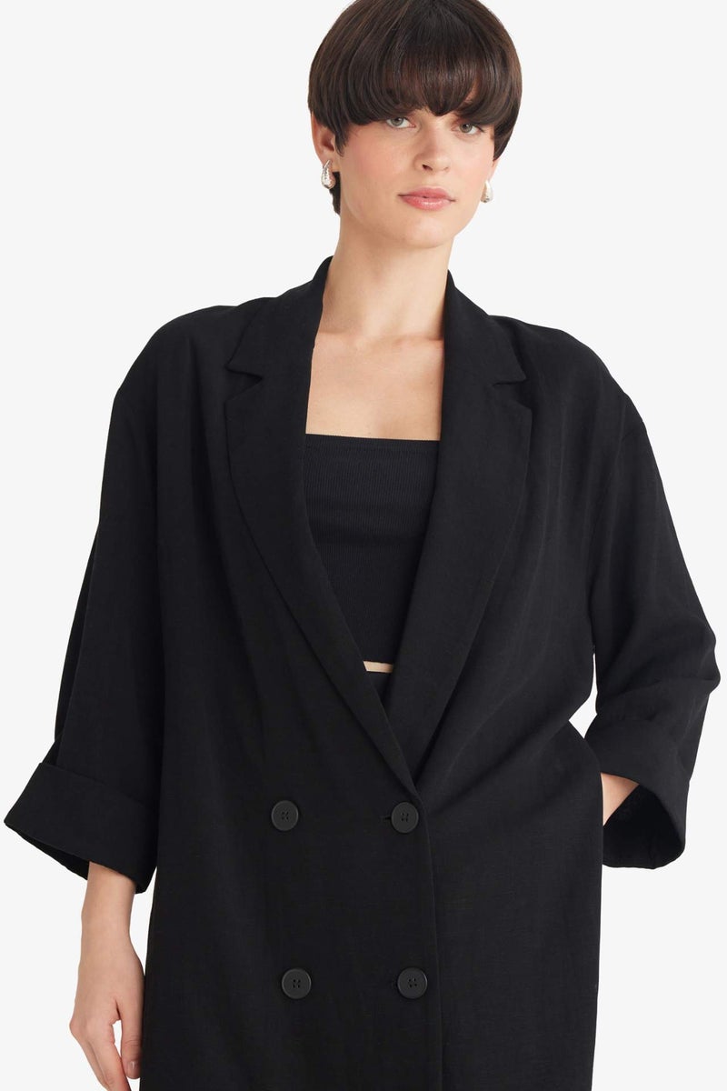 DeFacto Regular Fit Jacket Collar Cotton Blazer - Image 1