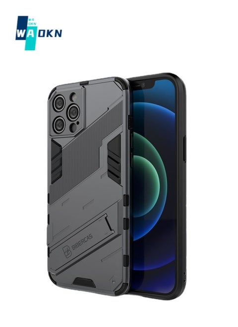 iPhone 15 Pro Max Case with Raised Edge Screen Protection, Super Strong Heavy Duty Shockproof with Stand Protector Film Full Coverage Case (Black)
