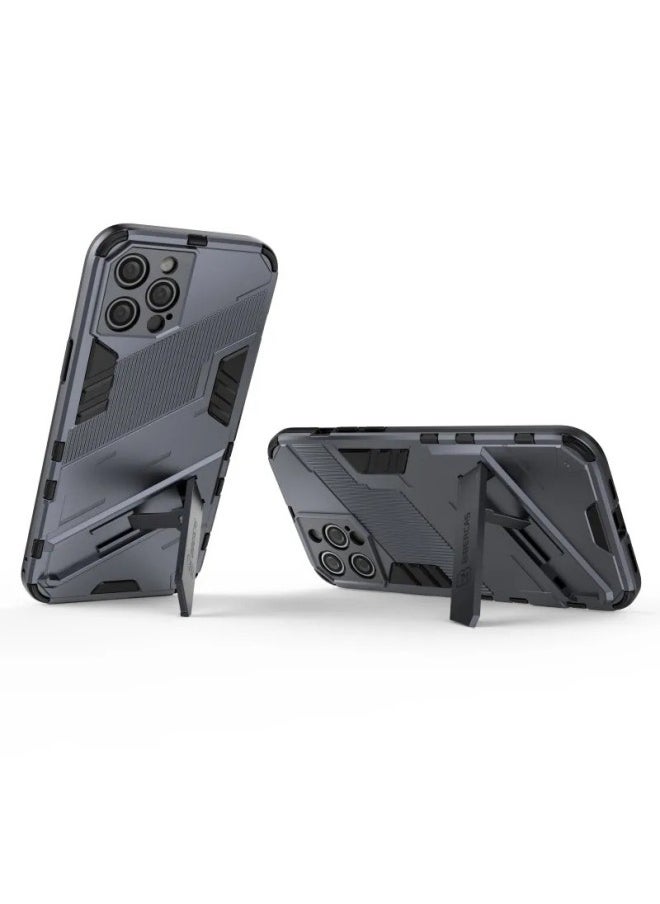 WAOKN - iPhone 15 Pro Max Case with Raised Edge Screen Protection, Super Strong Heavy Duty Shockproof with Stand Protector Film Full Coverage Case (Black) - Image 1