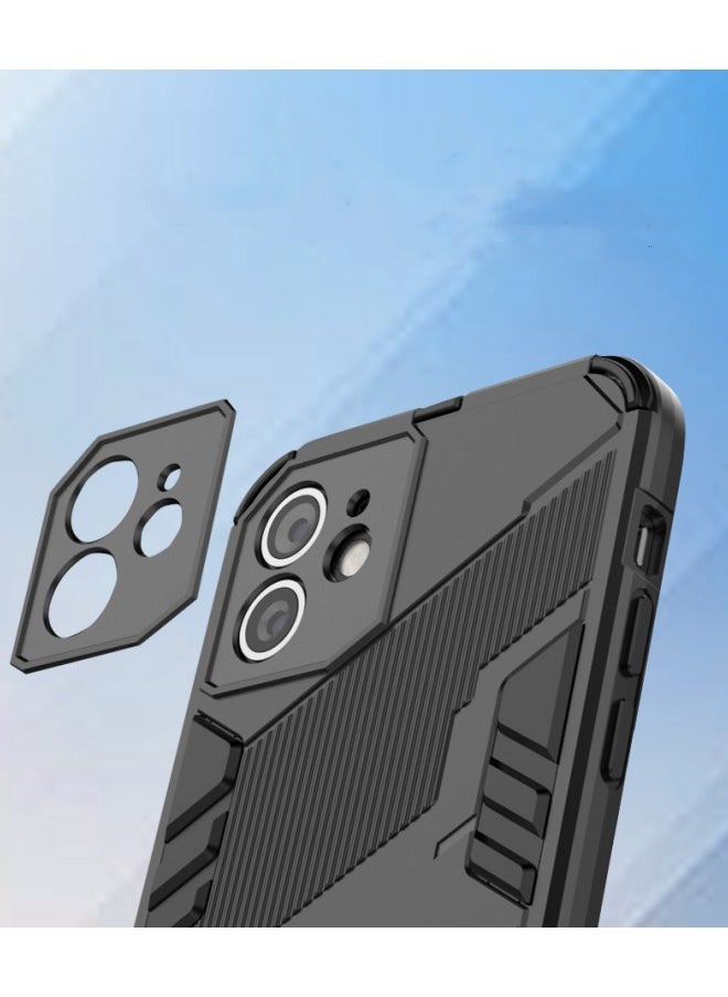 WAOKN - iPhone 15 Pro Max Case with Raised Edge Screen Protection, Super Strong Heavy Duty Shockproof with Stand Protector Film Full Coverage Case (Black) - Image 1