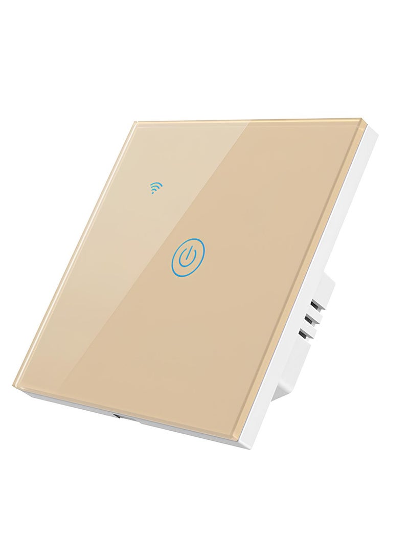 WiFi Smart Wall Light Switch, No Neutral Wire Required, No Hub Required, Compatible with Google Home & Alexa, Touch & App Remote Control, Timing Function & Voice Control  (Gang 1, Gold) - Image 1