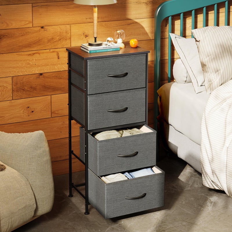 WLIVE Dresser with 4 Drawers, Storage Tower, Organizer Unit, Fabric Dresser for Bedroom, Hallway, Entryway, Closets, Sturdy Steel Frame, Wood Top, Easy Pull Handle, Dark Grey - Image 3