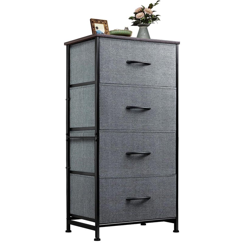 WLIVE Dresser with 4 Drawers, Storage Tower, Organizer Unit, Fabric Dresser for Bedroom, Hallway, Entryway, Closets, Sturdy Steel Frame, Wood Top, Easy Pull Handle, Dark Grey - Image 1