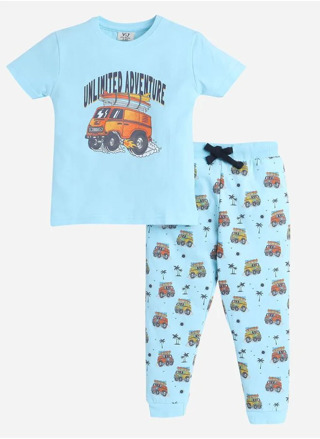 فكتور اند جين Graphic Print T-Shirt and All-Over Printed Pyjama Set