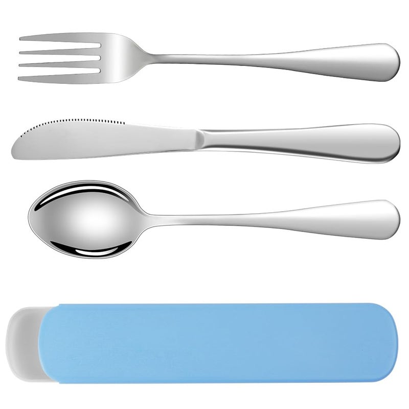HOTUT Travel Cutlery Set 3 PCS With Portable Pouch Case Reusable Stainless Steel Flatware for Outdoor Travel Picnic Office School Lunch Box  Blue