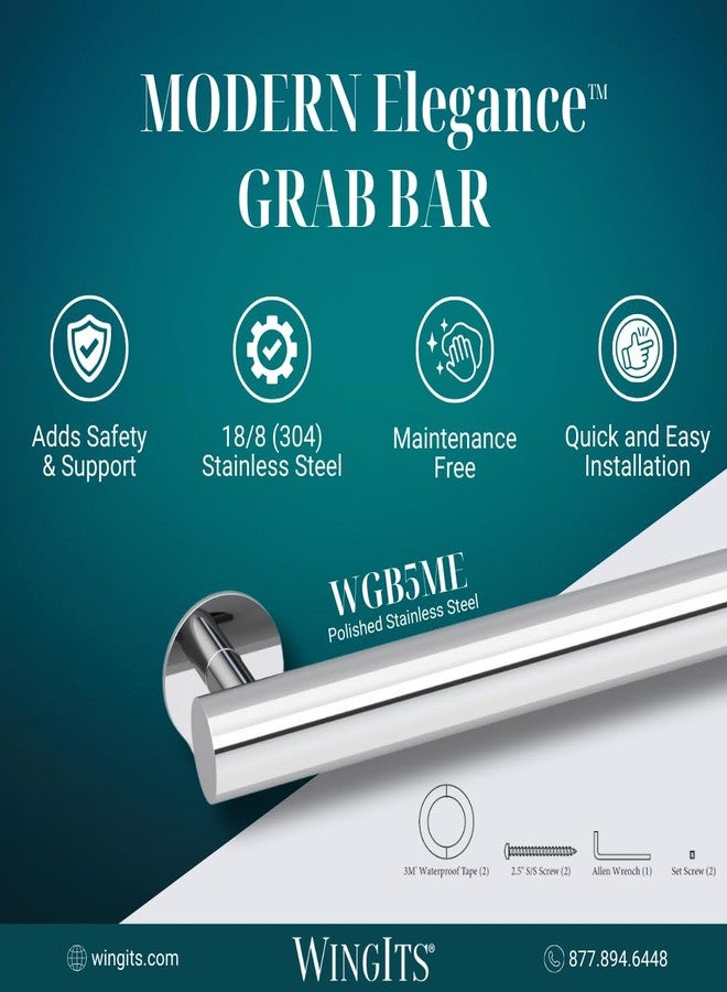 WingIts Modern EL SS Grab Bar, Polished, 12 in, Stainless Steel - Image 2