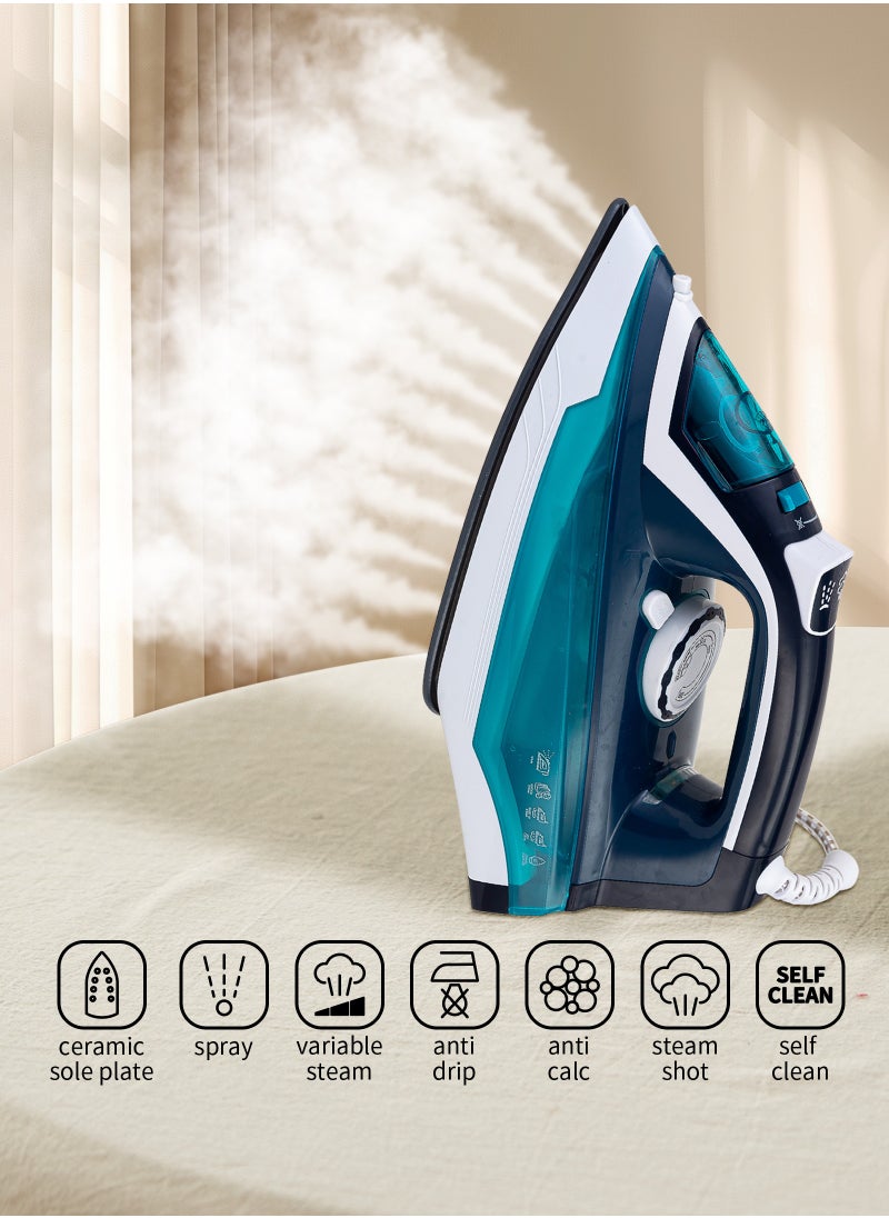 SLIVERS CRIEST - Steam Lron With Non-Stick Soleplate/Self Clean Function 2200 W Blue/White - Image 1