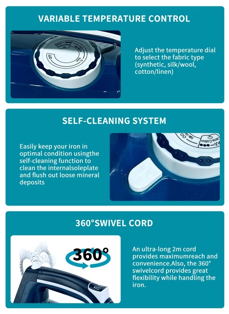 SLIVERS CRIEST - Steam Lron With Non-Stick Soleplate/Self Clean Function 2200 W Blue/White - Image 1