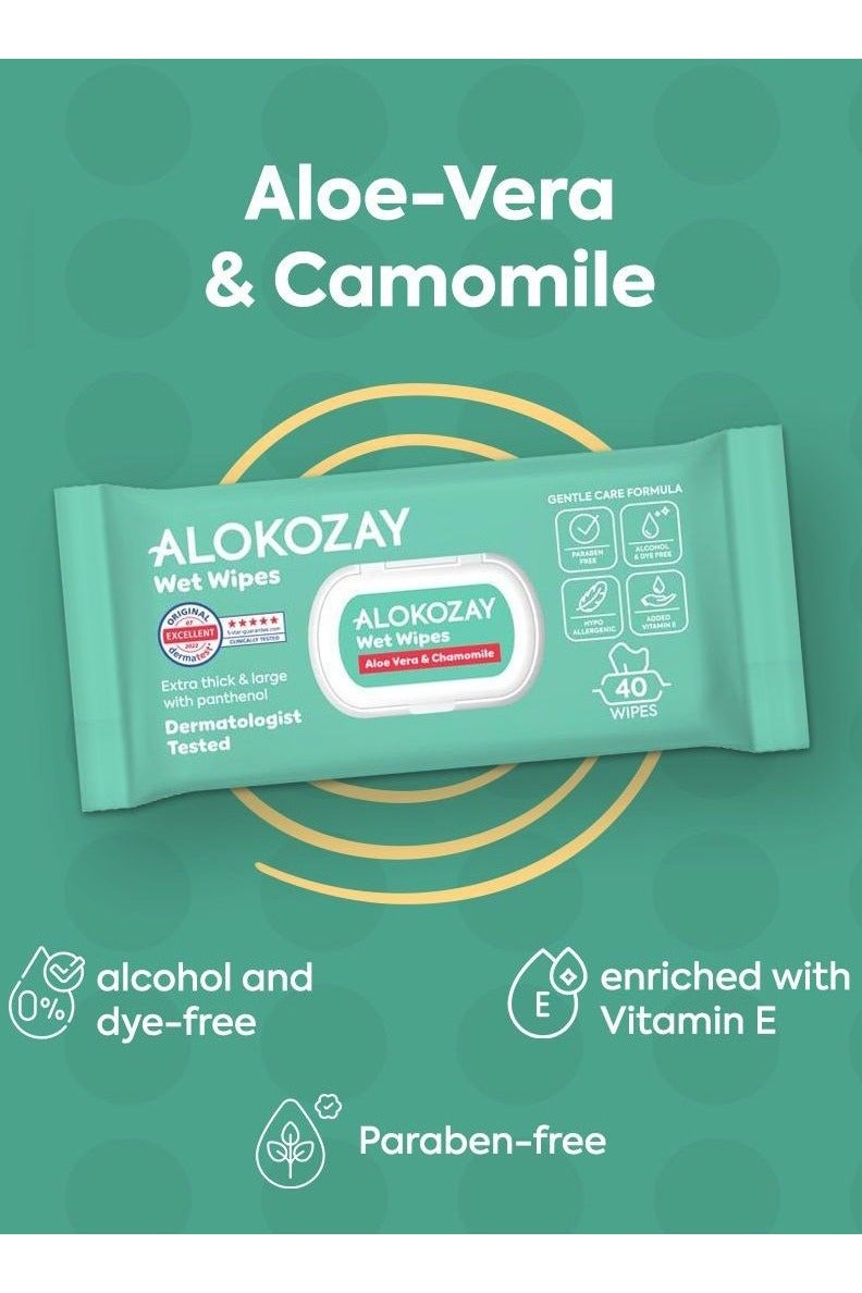 Alokozay Baby Wet Wipes Aloe-Vera And  Camomile 12 x 40 Wipes - Image 2