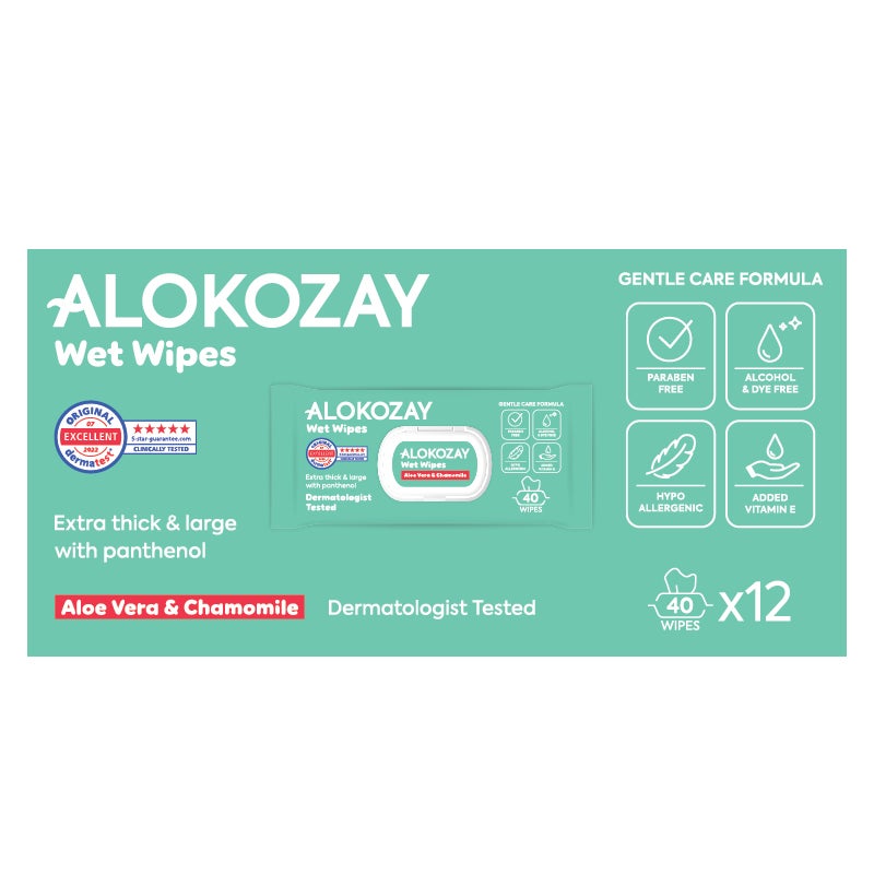 Alokozay Baby Wet Wipes Aloe-Vera And  Camomile 12 x 40 Wipes - Image 1
