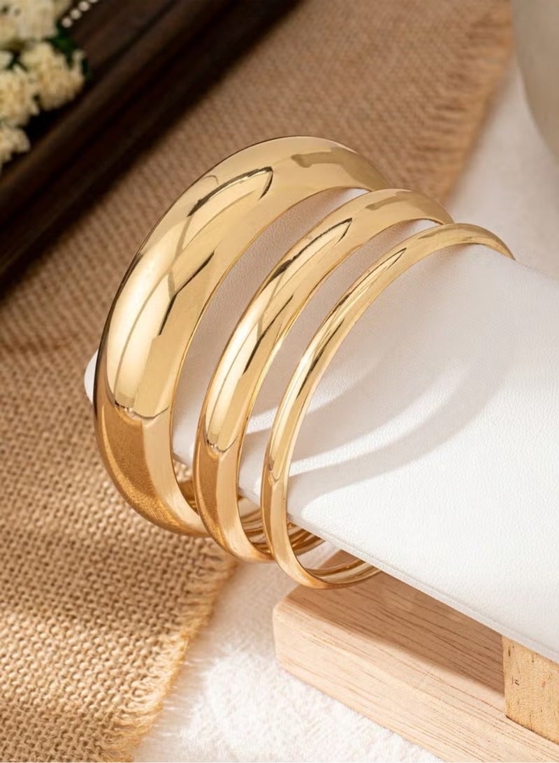 Huitich 3-Piece Gold Color Tone Chunky & Sleek Bangle Bracelet Set - Image 2