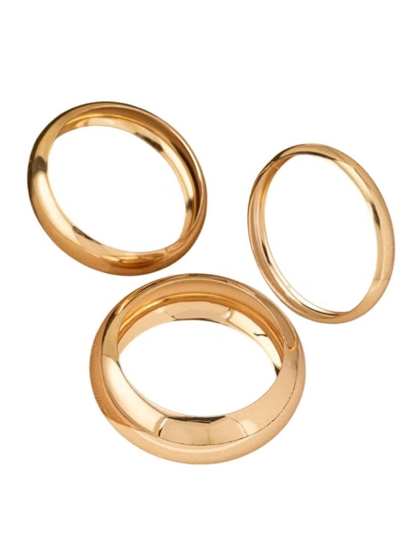 Huitich 3-Piece Gold Color Tone Chunky & Sleek Bangle Bracelet Set - Image 1