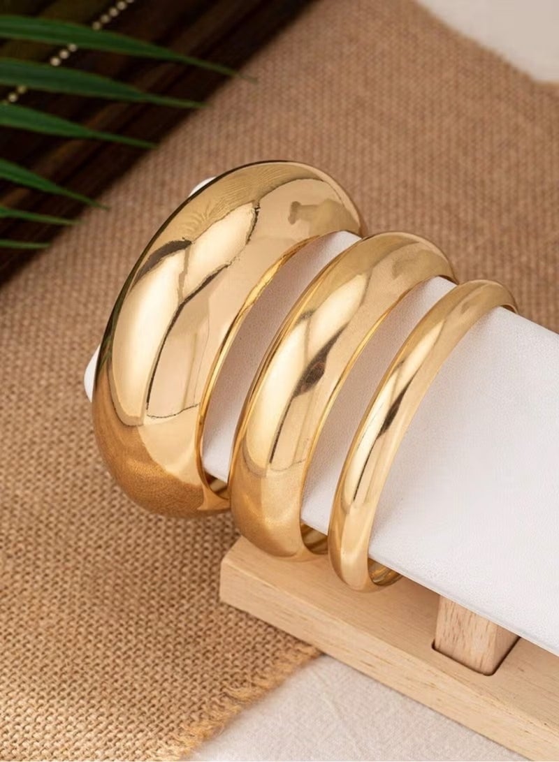 Huitich 3-Piece Gold Color Tone Chunky & Sleek Bangle Bracelet Set - Image 4
