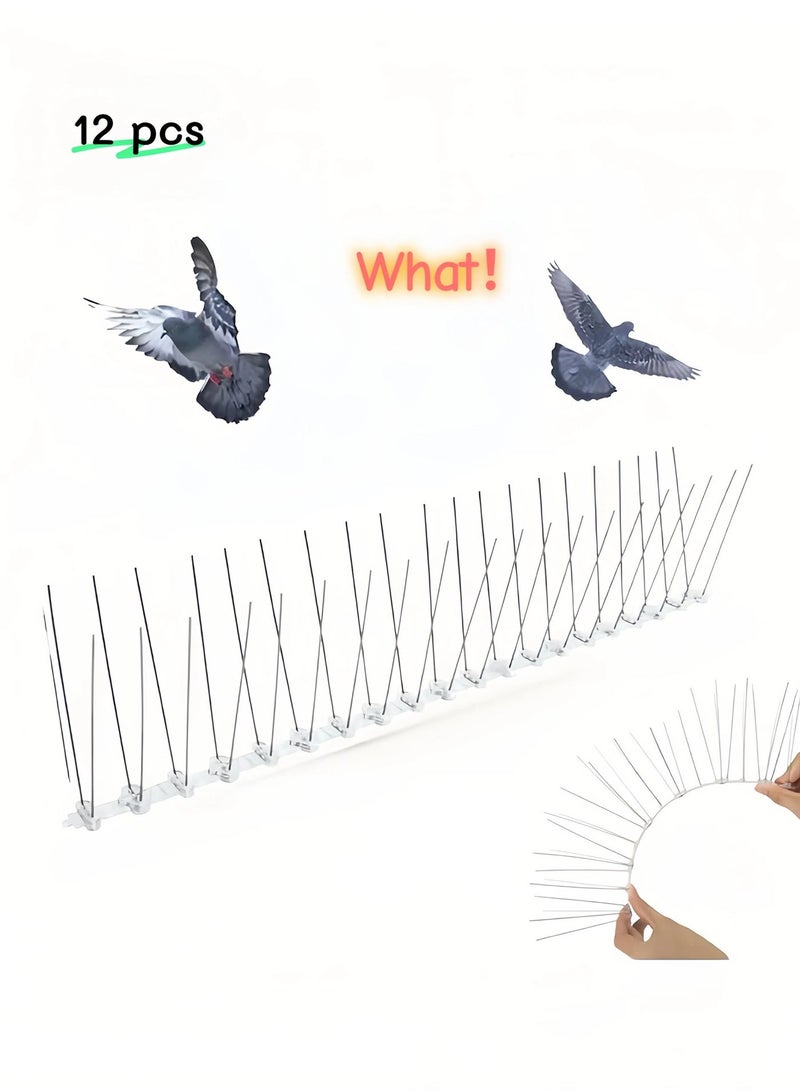 50cm Stainless Steel Bird Spikes, 12 Pack (40 Needles Each Strip), Humane Anti Pigeon Spikes with PC Base, Multi-Use Deterrent for Birds, Cats, Squirrels, Anti-Climb Barrier for Balcony, Roof, Fence, Window Sill - Image 1