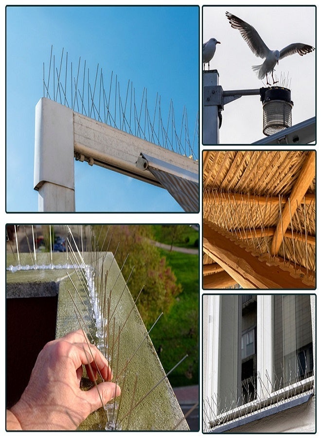 50cm Stainless Steel Bird Spikes, 12 Pack (40 Needles Each Strip), Humane Anti Pigeon Spikes with PC Base, Multi-Use Deterrent for Birds, Cats, Squirrels, Anti-Climb Barrier for Balcony, Roof, Fence, Window Sill - Image 5