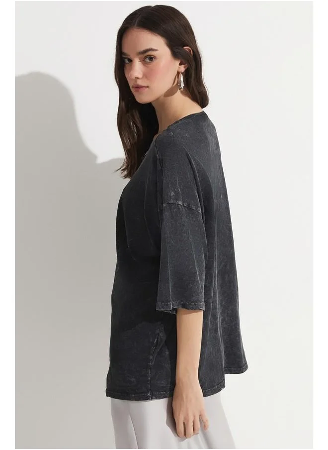 JUNE June Washable 100% Cotton T-Shirt Black