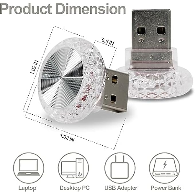 Tazweeq Usb Led Car Interior Ambient Light Crystal Mini Usb Ambient Light Led Pink 2 Pcs - Image 3