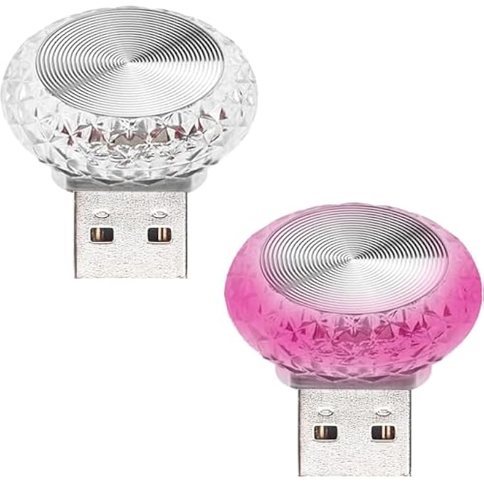 Tazweeq Usb Led Car Interior Ambient Light Crystal Mini Usb Ambient Light Led Pink 2 Pcs - Image 2