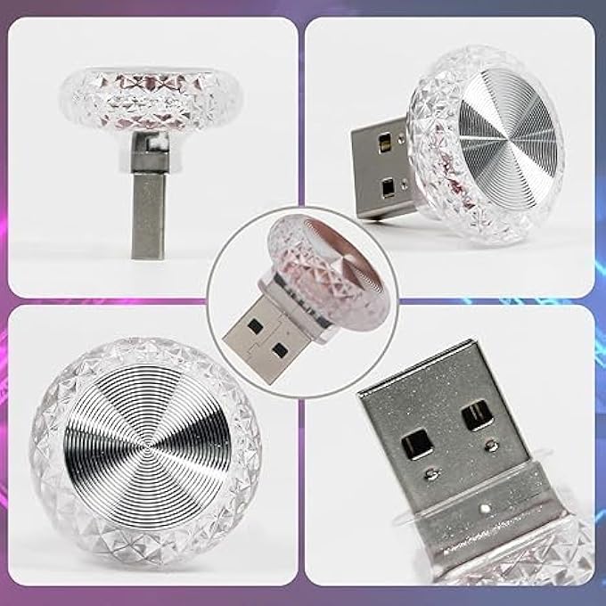 Tazweeq Usb Led Car Interior Ambient Light Crystal Mini Usb Ambient Light Led Pink 2 Pcs - Image 5