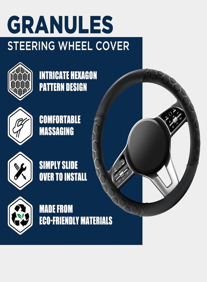 PIC AUTO Massage Steering Wheel Cover, Breathable Black Football Pattern Material Spliced Leather Car Wheel Protector, Car Interior Accessories, Universal Fit 14.5"-15.5" for Cars, Trucks, Van, SUV - Image 3