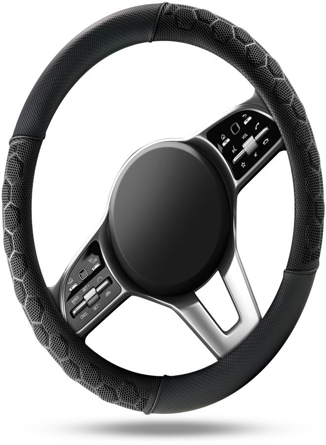 PIC AUTO Massage Steering Wheel Cover, Breathable Black Football Pattern Material Spliced Leather Car Wheel Protector, Car Interior Accessories, Universal Fit 14.5"-15.5" for Cars, Trucks, Van, SUV - Image 2