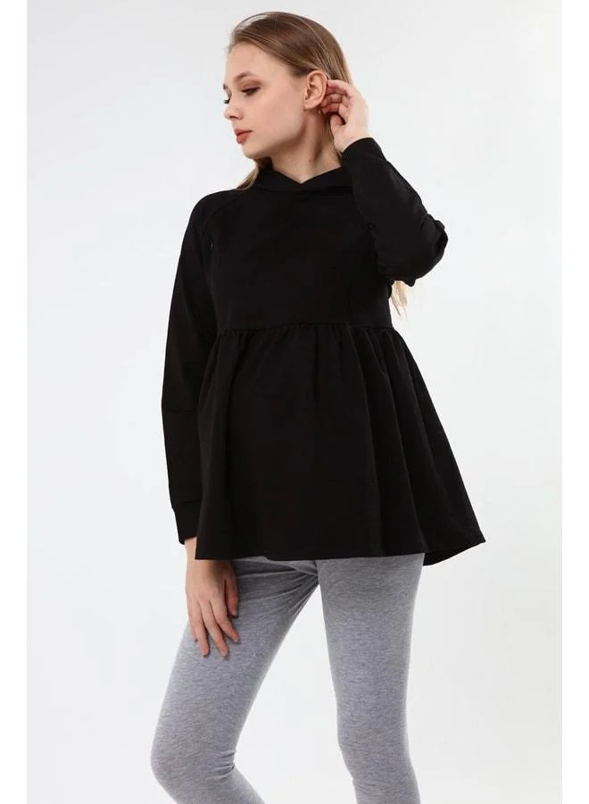 LuvmaBelly Myra4531 Ribbed Zipper Nursing Sweatshirt - Black.