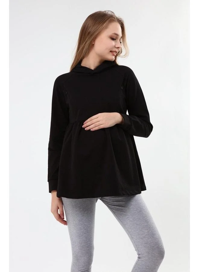 LuvmaBelly Myra4531 Ribbed Zipper Nursing Sweatshirt - Black.