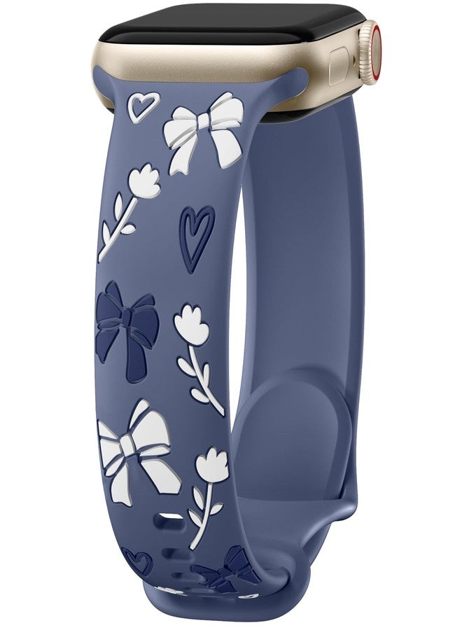 Lerobo Floral Engraved Bands Compatible with Apple Watch Band 38mm 40mm 41mm 42mm 44mm 45mm 46mm for Women, Cute Bow Soft Silicone Inlay Sport Strap for iWatch Series 11 10 9 8 7 6 5 4 3 2 1 SE Ultra - Image 1