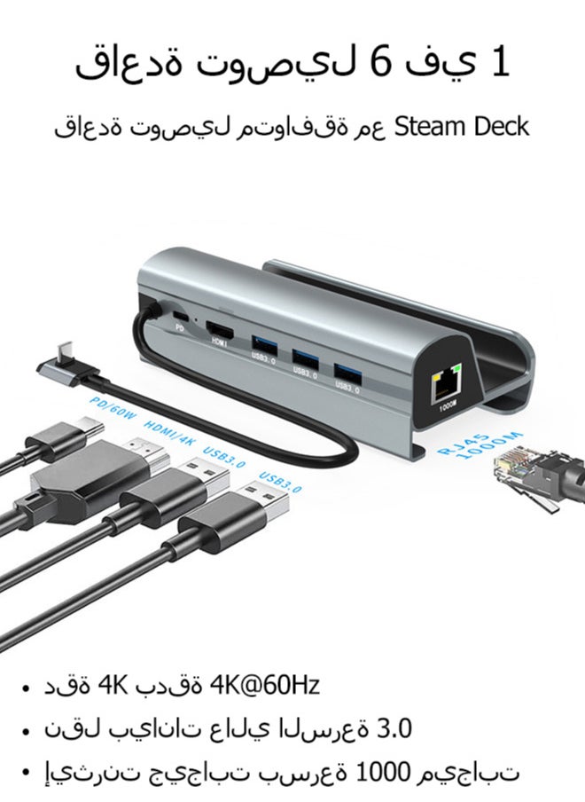 Chixing - Docking Station for Steam Deck & ROG Ally, 6-in-1 Steam Deck Dock with HDMI 2.0 4K@60Hz, Gigabit Ethernet, 3 USB-A 3.0 and 60W USB-C Charging Port, Compatible with Steam Deck - Image 1