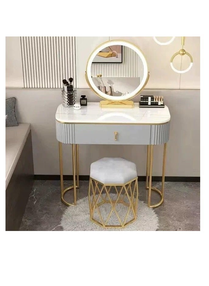 Generic Dressing Table with LED Lights Mirror, Makeup Table and Padded Stool Set, Makeup Dressing Table Touch Light, for Small Bedrooms in Small Spaces.. (GREY)  - Image 1