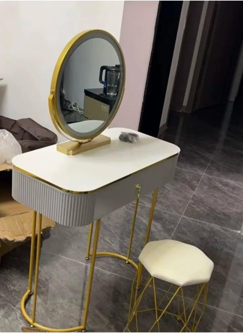 Generic Dressing Table with LED Lights Mirror, Makeup Table and Padded Stool Set, Makeup Dressing Table Touch Light, for Small Bedrooms in Small Spaces.. (GREY)  - Image 3