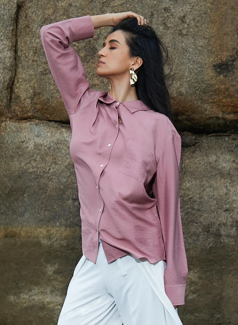 Pinacolada  Women's Rouge Pink Solid Wrinkled Shirt for Women | Best Price UAE