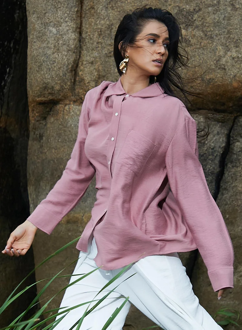 Women's Rouge Pink Solid Wrinkled Shirt