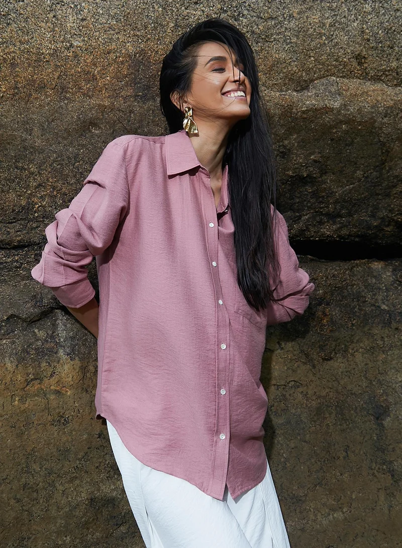 Pinacolada  Women's Rouge Pink Solid Wrinkled Shirt for Women | Best Price UAE