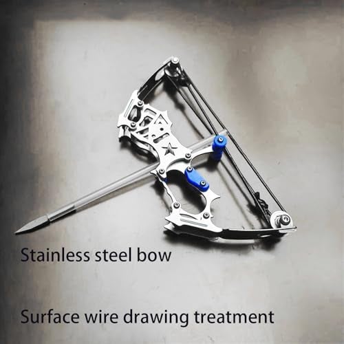 TIETHEKNOT Mini Archery Bow Set Right Hand Mini Compound Bow Mini Hunting Bow Metal Material Catapult RH/LH for Hunting Shooting Practice Archery Entertainment Fun, silvery - Image 5