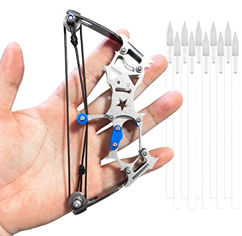 TIETHEKNOT Mini Archery Bow Set Right Hand Mini Compound Bow Mini Hunting Bow Metal Material Catapult RH/LH for Hunting Shooting Practice Archery Entertainment Fun, silvery - Image 1