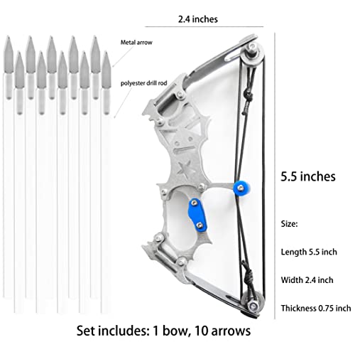 TIETHEKNOT Mini Archery Bow Set Right Hand Mini Compound Bow Mini Hunting Bow Metal Material Catapult RH/LH for Hunting Shooting Practice Archery Entertainment Fun, silvery - Image 2