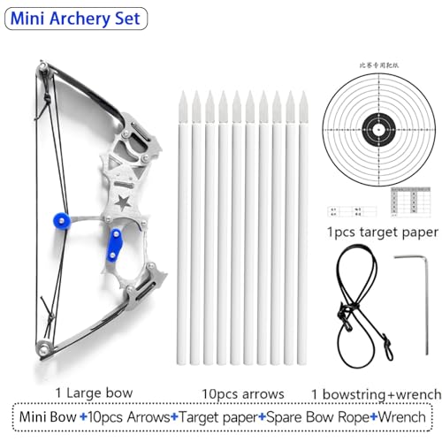 TIETHEKNOT Mini Archery Bow Set Right Hand Mini Compound Bow Mini Hunting Bow Metal Material Catapult RH/LH for Hunting Shooting Practice Archery Entertainment Fun, silvery - Image 3