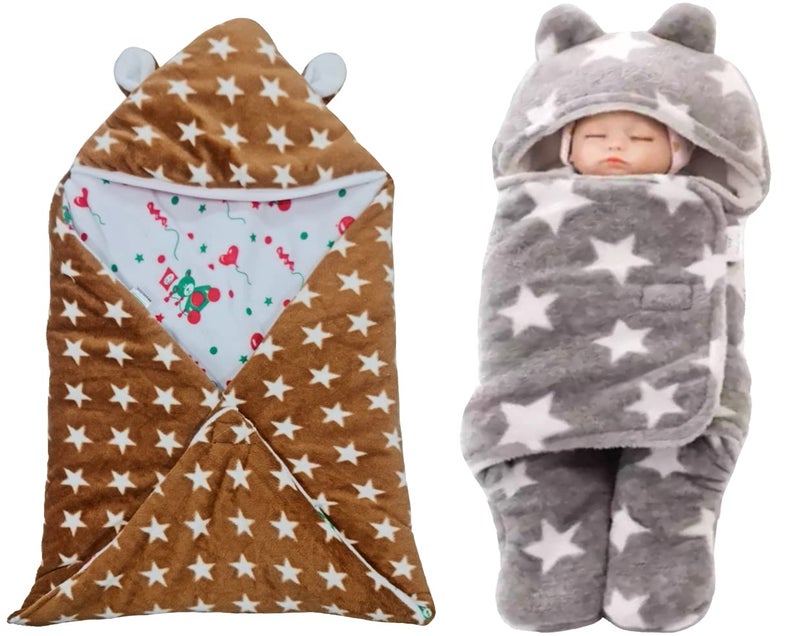 BRANDONN Baby Blankets New Born Combo Pack of Wearable Blanket and Star Wrapper for Baby Boys and Baby Girls Pack of 2 - Image 1