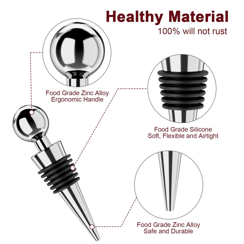 BETTFOR Wine Stoppers for Wine Bottles 3Pcs Vacuum Wine Bottle Stopper with Silicone Reusable Wine Corks, Leak proof Keep Fresh Suitable for Standard (Silver, 3 Pack) - Image 2