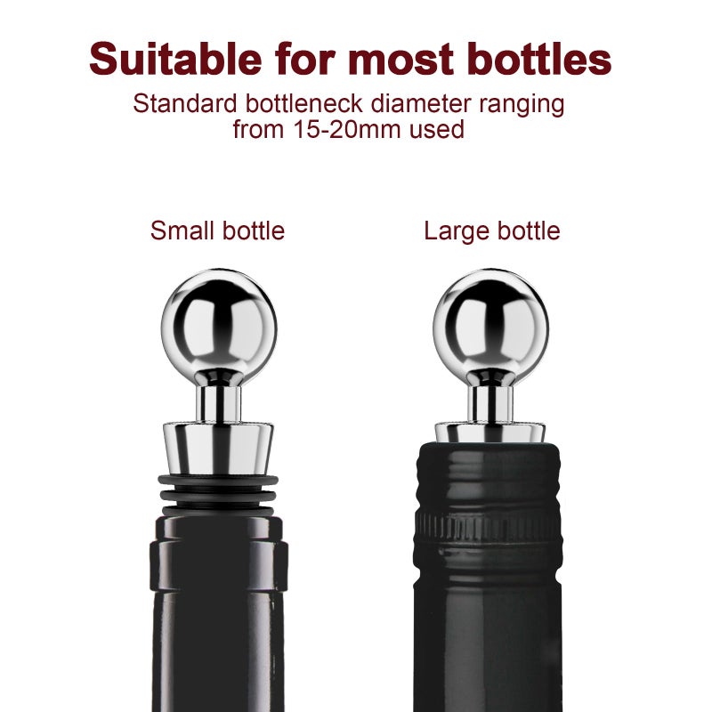 BETTFOR Wine Stoppers for Wine Bottles 3Pcs Vacuum Wine Bottle Stopper with Silicone Reusable Wine Corks, Leak proof Keep Fresh Suitable for Standard (Silver, 3 Pack) - Image 4