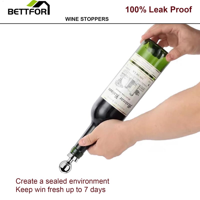 BETTFOR Wine Stoppers for Wine Bottles 3Pcs Vacuum Wine Bottle Stopper with Silicone Reusable Wine Corks, Leak proof Keep Fresh Suitable for Standard (Silver, 3 Pack) - Image 3