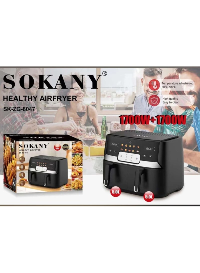 سوكاني قلاية هوائية 2 باب بدون زيت، 1700 + 1700 وات، 5 + 5 لتر، اسود - SK-ZG-8047 - Image 2