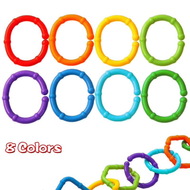 RAINBOW TOYFROG Baby Links Rings - 35 Geometric Linking Chains for Infants & Toddlers - Safe Teething and Sensory Development Toys - Car Seat & Stroller Accessories - Image 4